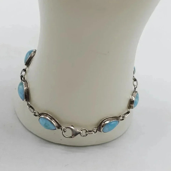 Sterling Silver Blue Larimar Tear Drop Chain Bracelet 7.5 in 10.62g - Picture 3 of 6